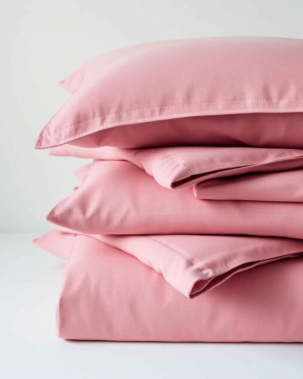 Folded percale mauve pillowcases