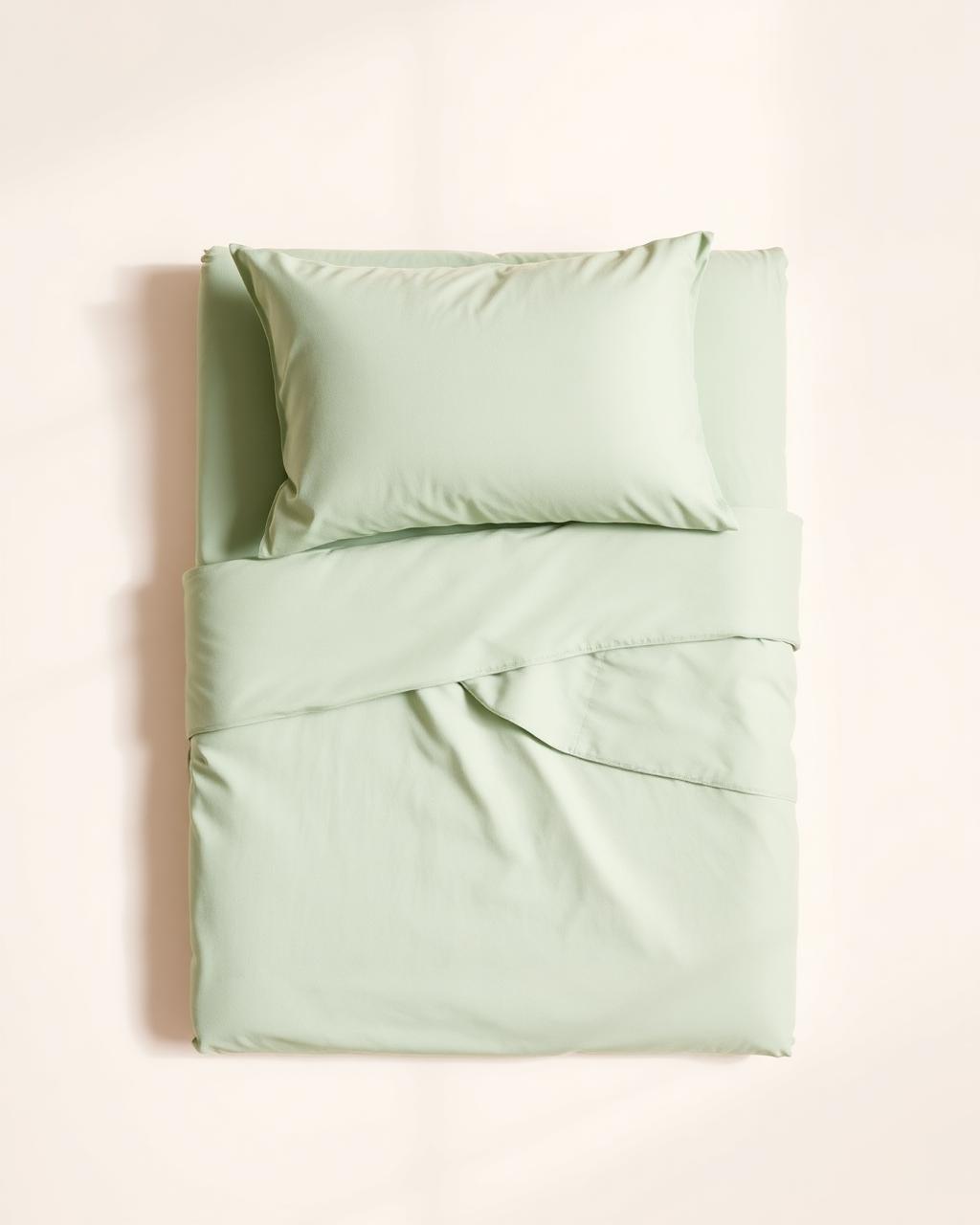 Percale sage sheet set flat lay