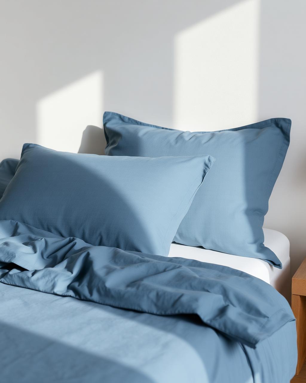 Percale slate blue pillowcases lifestyle