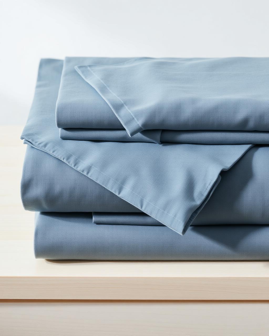 Folded percale slate blue sheets