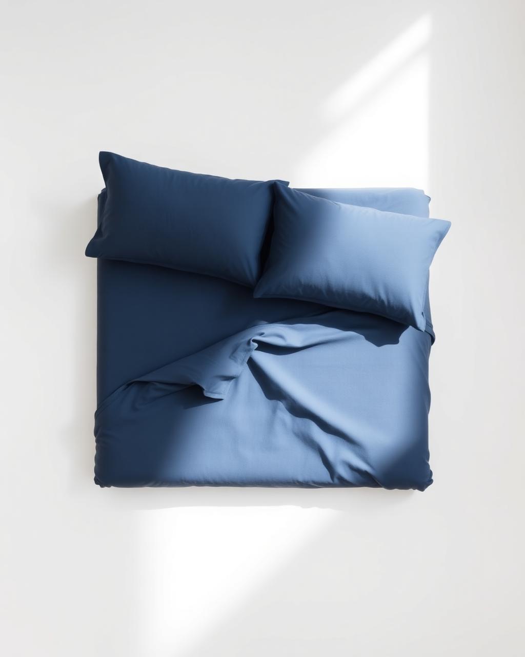 Percale slate blue sheet set flat lay