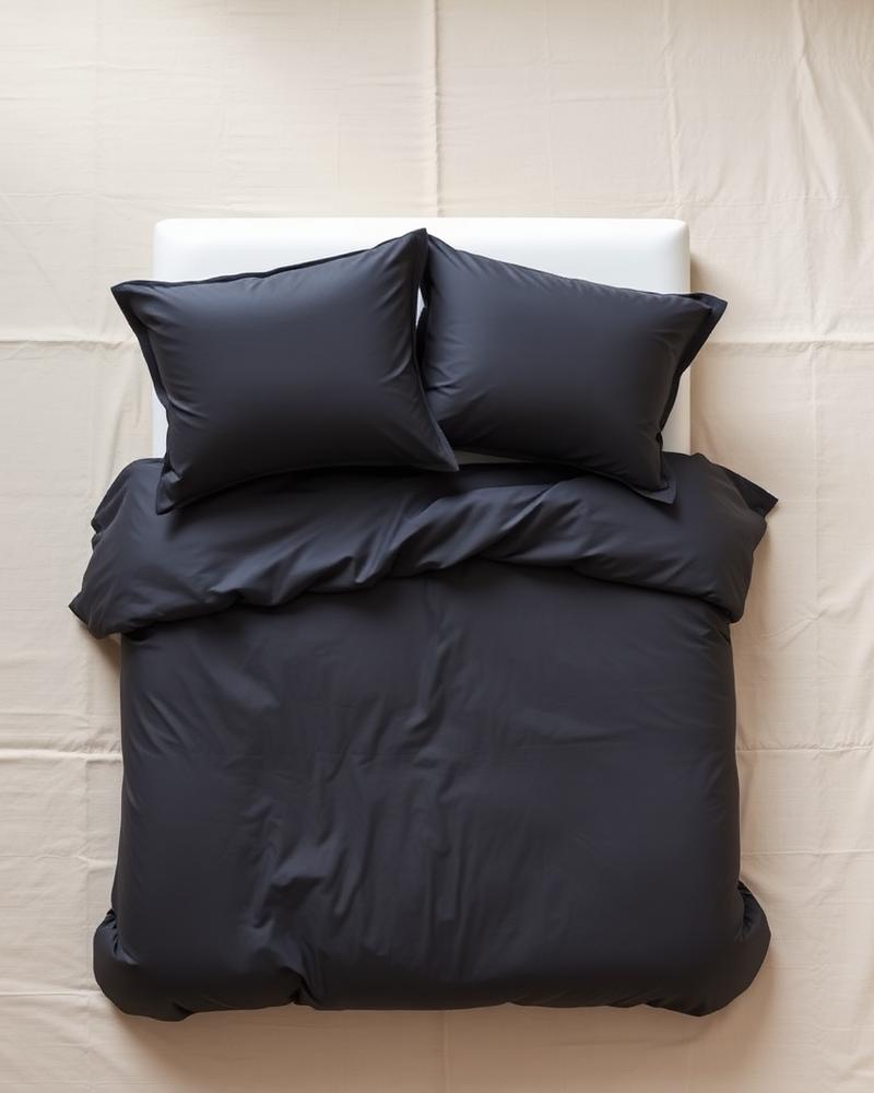 Charcoal grey sateen duvet cover flat lay