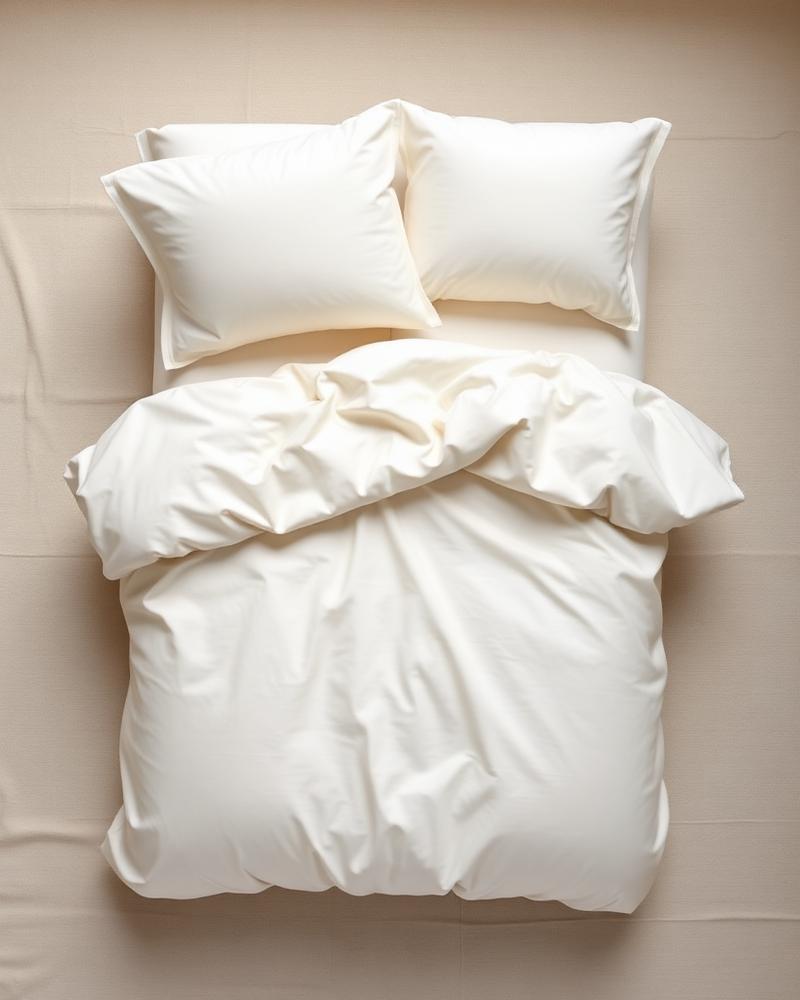 Ivory sateen duvet cover flat lay