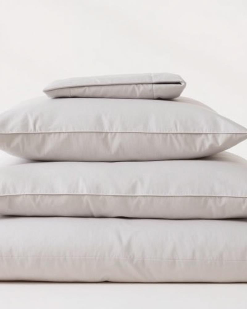 Folded mist grey sateen pillowcases