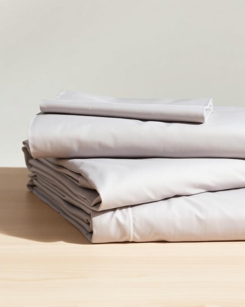 Folded mist grey sateen bed sheets