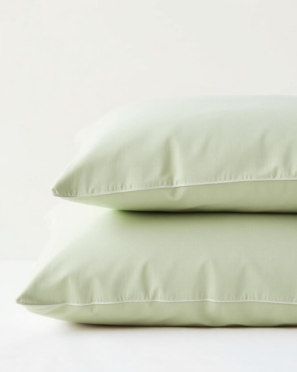 Folded percale sage pillowcases