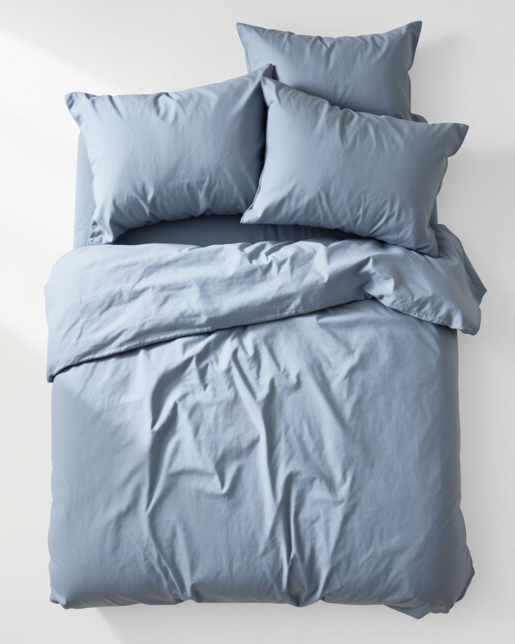 Percale slate blue duvet flat lay
