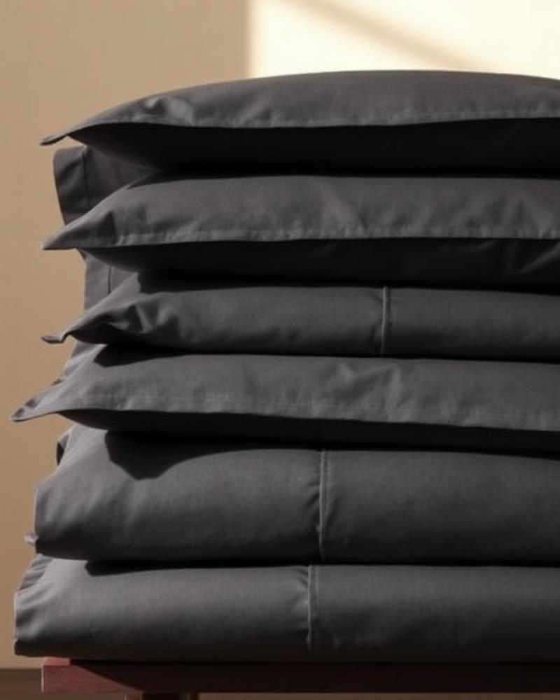 Folded charcoal grey sateen pillowcases
