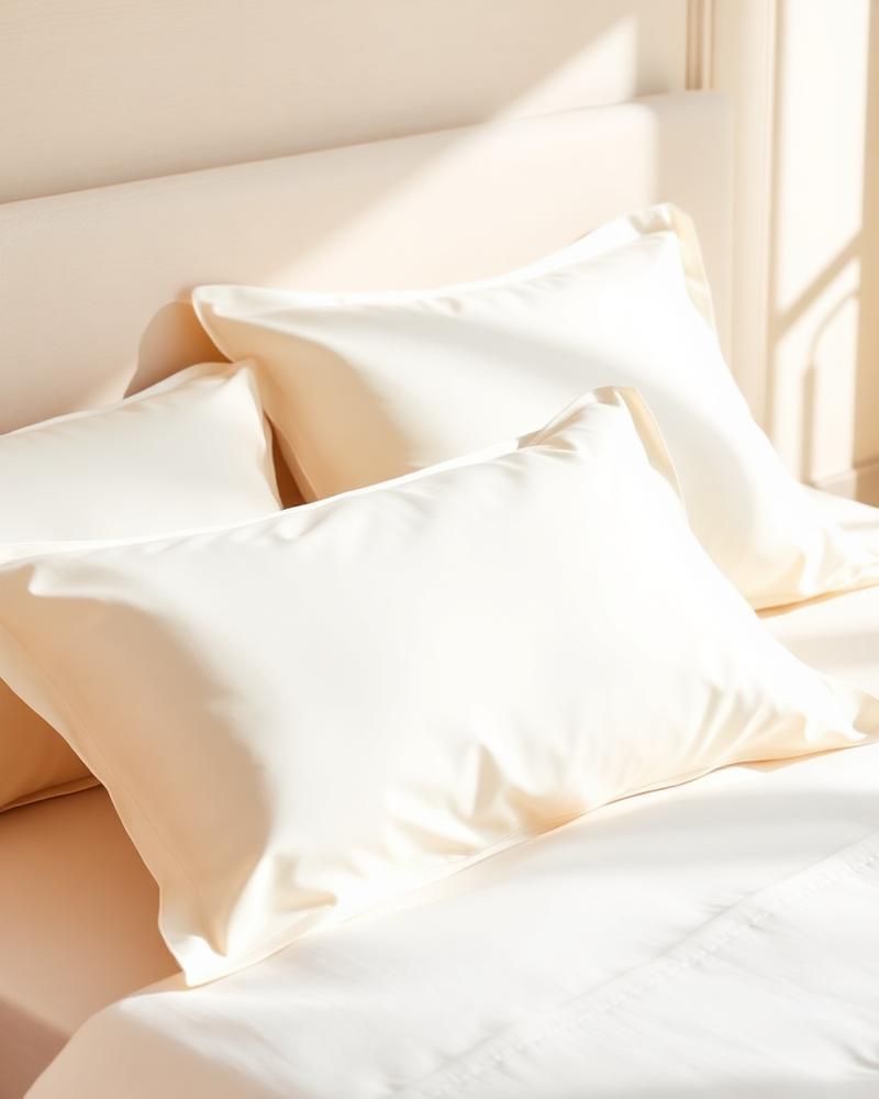 Sateen Pillowcase Set in Ivory on bed