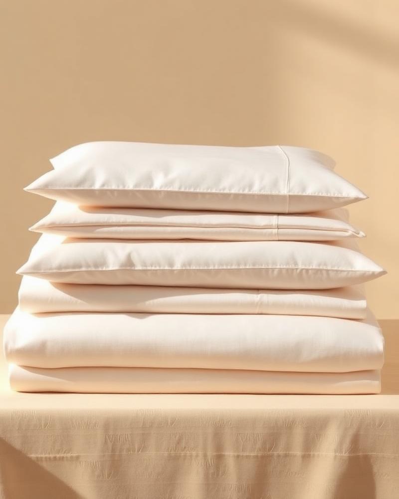 Folded ivory sateen pillowcases