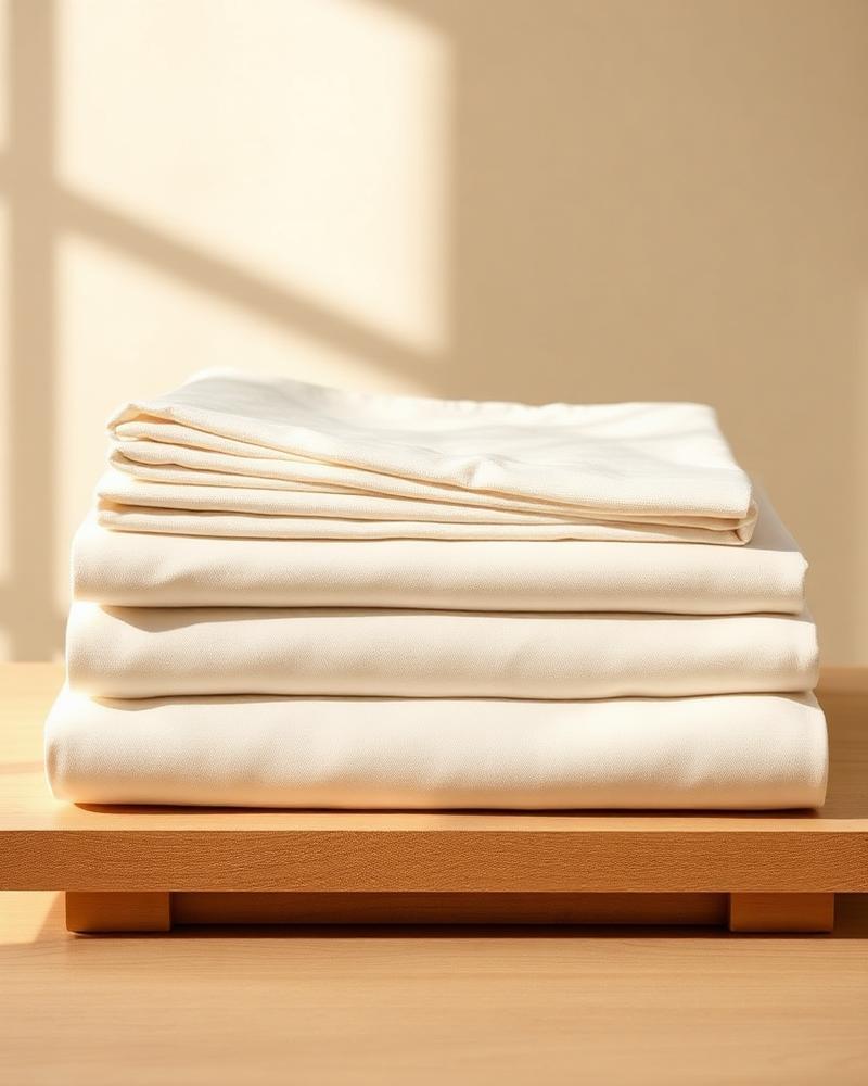 Folded ivory sateen bed sheets