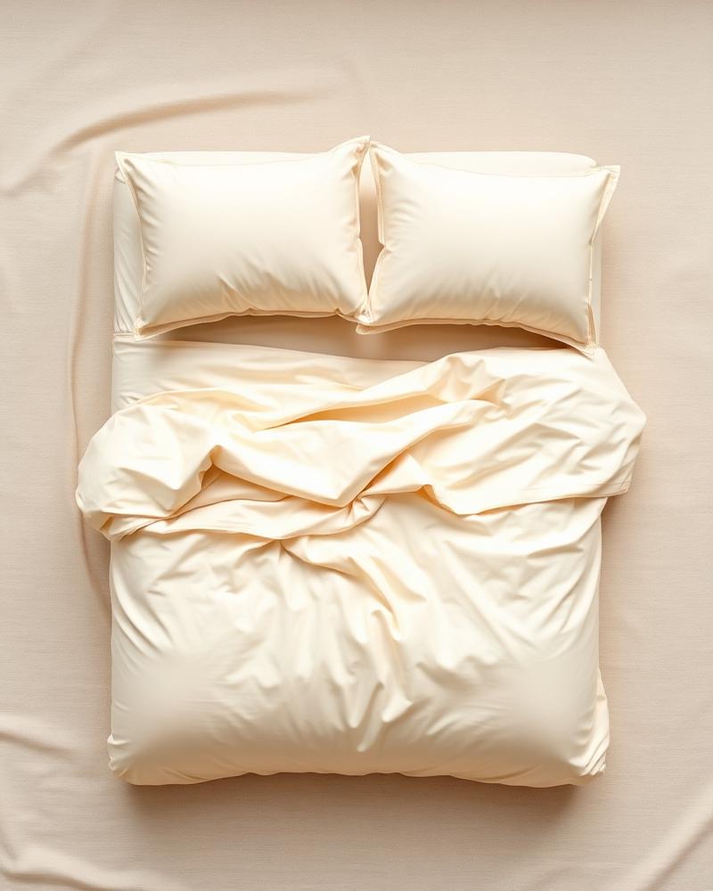 Ivory sateen sheet set flat lay