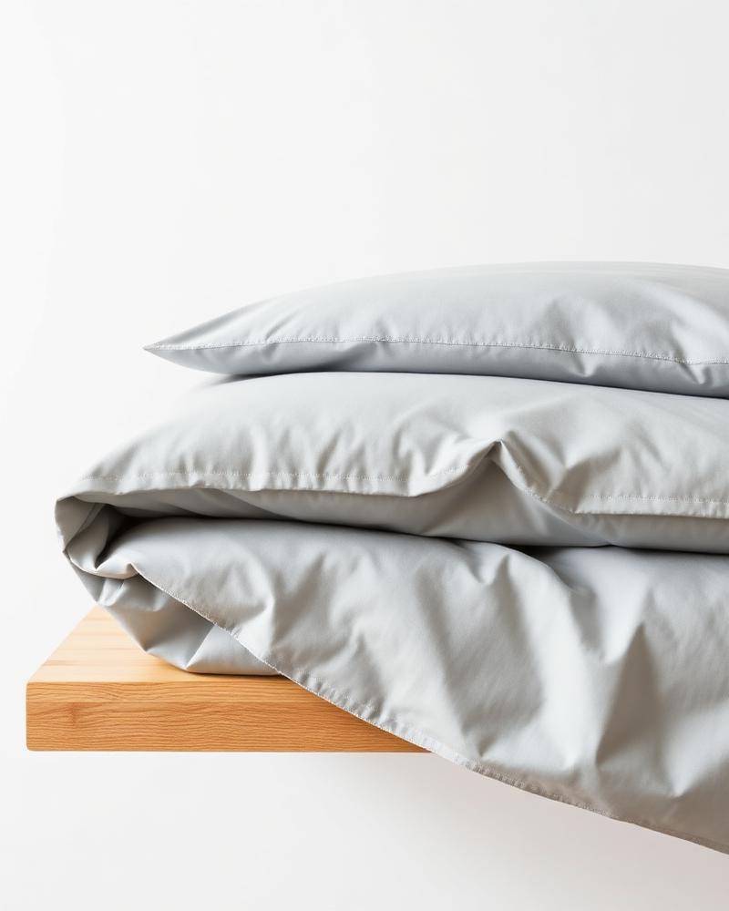 Folded mist grey sateen duvet cover