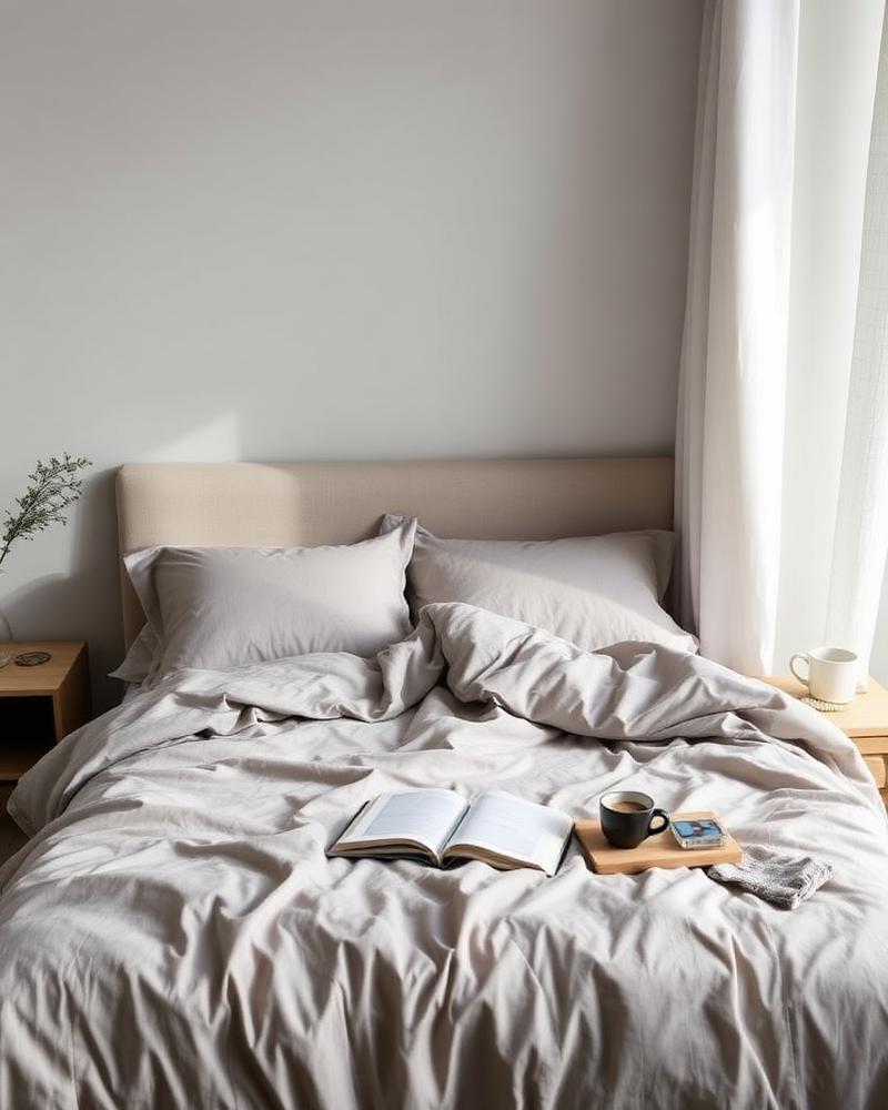 Mist grey sateen duvet lifestyle